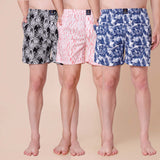 Men's Multicolor, 100% Cotton, printed, Regular Fit, Inner Elastic, Mid-Rise, Boxers- Pack of 3