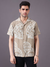 Men Cotton Linen Jacquard-Weave Relaxed Fit Resort Shirt