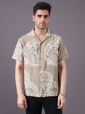 Men Cotton Linen Jacquard-Weave Relaxed Fit Resort Shirt
