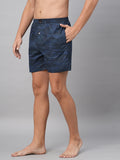 Men's Navy, 100% Cotton, Printed, Regular Fit, Inner Elastic, Mid-Rise, Boxers