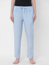 Women's Striped, Blue, Viscose, Regular Fit, Elasticated, Waistband, Pyjama With Side Pockets