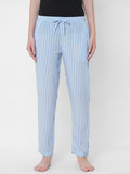 Women's Striped, Blue, Viscose, Regular Fit, Elasticated, Waistband, Pyjama With Side Pockets