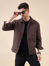 Men Solid Textured Jacquard Weave Oversized Cotton Shacket