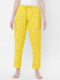 Women's Floral Print, Yellow, Viscose, Regular Fit, Elasticated, Waistband, Pyjama With Side Pockets
