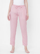 Women's Striped, Pink, Viscose, Regular Fit, Elasticated, Waistband, Pyjama With Side Pockets