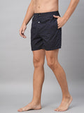 Men's Navy, 100% Cotton, Printed, Regular Fit, Inner Elastic, Mid-Rise, Boxers