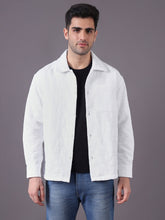 Men Solid Textured Jacquard Weave Oversized Cotton Shacket
