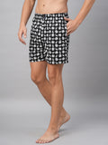 Men's White & Black, 100% Cotton, Printed, Regular Fit, Inner Elastic, Mid-Rise, Boxers