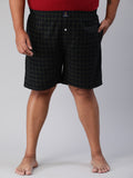 Men's Black, 100% Cotton, Checkered, Regular Fit, Inner Elastic, Mid-Rise, Plus Size Boxers