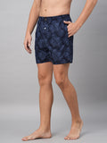 Men's Navy, 100% Cotton, Printed, Regular Fit, Inner Elastic, Mid-Rise, Boxers