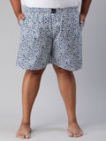 Men's Blue, 100% Cotton, Printeded, Regular Fit, Inner Elastic, Mid-Rise, Plus Size Boxers