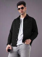 Men Solid Textured Jacquard Weave Oversized Cotton Shacket