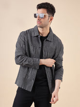Men Jacquard-Weave Oversized Cotton Shacket