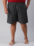 Men's Black, 100% Cotton, Printeded, Regular Fit, Inner Elastic, Mid-Rise, Plus Size Boxers