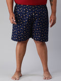 Men's Blue, 100% Cotton, Printeded, Regular Fit, Inner Elastic, Mid-Rise, Plus Size Boxers