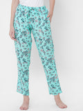 Women's Floral Print, Blue, Viscose, Regular Fit, Elasticated, Waistband, Pyjama With Side Pockets
