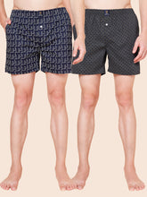Men’s 100% Cotton Printed Boxers Shorts With Side Pockets (Pack of 2)
