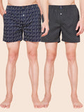 Men’s 100% Cotton Printed Boxers Shorts With Side Pockets (Pack of 2)