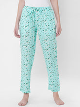 Women's Floral Print, Blue, Viscose, Regular Fit, Elasticated, Waistband, Pyjama With Side Pockets