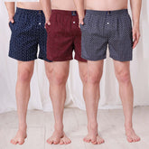 Men's Multicolor, 100% Cotton, printed, Regular Fit, Inner Elastic, Mid-Rise, Boxers- Pack of 3