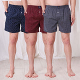 Men's Multicolor, 100% Cotton, printed, Regular Fit, Inner Elastic, Mid-Rise, Boxers- Pack of 3