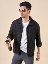 Men Solid Textured Jacquard Weave Oversized Cotton Shacket