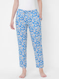 Women's Floral Print, Blue, Viscose, Regular Fit, Elasticated, Waistband, Pyjama With Side Pockets
