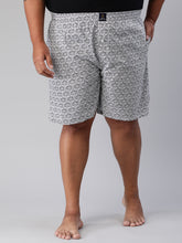 Men's Grey, 100% Cotton, Printeded, Regular Fit, Inner Elastic, Mid-Rise, Plus Size Boxers