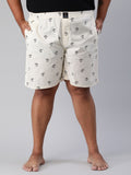 Men's White, 100% Cotton, Printeded, Regular Fit, Inner Elastic, Mid-Rise, Plus Size Boxers
