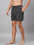 Men's Black, 100% Cotton, Printed, Regular Fit, Inner Elastic, Mid-Rise, Boxers