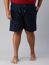 Men's Blue, 100% Cotton, Printeded, Regular Fit, Inner Elastic, Mid-Rise, Plus Size Boxers