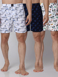 Men's Multicolor, 100% Cotton, Printed, Regular Fit, Inner Elastic, Mid-Rise, Boxers- Pack of 3