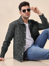 Men Solid Textured Jacquard Weave Oversized Cotton Shacket