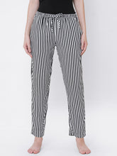 Women's Striped, Black, Viscose, Regular Fit, Elasticated, Waistband, Pyjama With Side Pockets