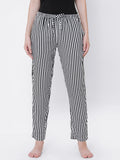 Women's Striped, Black, Viscose, Regular Fit, Elasticated, Waistband, Pyjama With Side Pockets