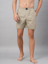 Men's Beige, 100% Cotton, Printed, Regular Fit, Inner Elastic, Mid-Rise, Boxers