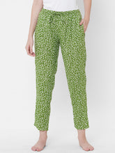 Women's Floral Print, Green, Viscose, Regular Fit, Elasticated, Waistband, Pyjama With Side Pockets