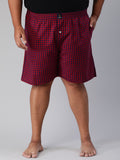 Men's Red, 100% Cotton, Checkered, Regular Fit, Inner Elastic, Mid-Rise, Plus Size Boxers