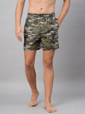 Men's Green, 100% Cotton, Printed, Regular Fit, Inner Elastic, Mid-Rise, Boxers