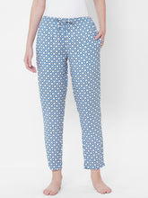 Women's Floral Print, Blue, Viscose, Regular Fit, Elasticated, Waistband, Pyjama With Side Pockets