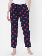 Women's Printed, Navy, Viscose, Regular Fit, Elasticated, Waistband, Pyjama With Side Pockets