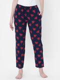 Women's Printed, Navy, Viscose, Regular Fit, Elasticated, Waistband, Pyjama With Side Pockets