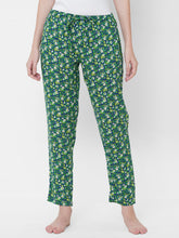 Women's Floral Print, Green, Viscose, Regular Fit, Elasticated, Waistband, Pyjama With Side Pockets