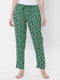 Women's Floral Print, Green, Viscose, Regular Fit, Elasticated, Waistband, Pyjama With Side Pockets