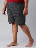 Men's Black, 100% Cotton, Printeded, Regular Fit, Inner Elastic, Mid-Rise, Plus Size Boxers