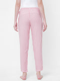 Women's Striped, Pink, Viscose, Regular Fit, Elasticated, Waistband, Pyjama With Side Pockets
