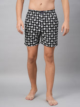 Men's White & Black, 100% Cotton, Printed, Regular Fit, Inner Elastic, Mid-Rise, Boxers