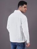 Men Solid Textured Jacquard Weave Oversized Cotton Shacket
