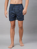 Men's Navy, 100% Cotton, Printed, Regular Fit, Inner Elastic, Mid-Rise, Boxers