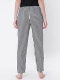 Women's Striped, Black, Viscose, Regular Fit, Elasticated, Waistband, Pyjama With Side Pockets